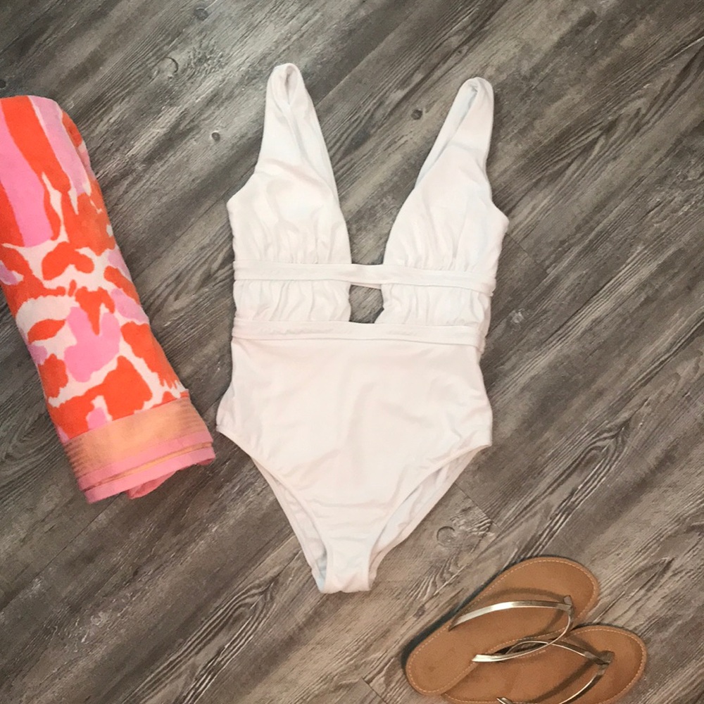 Asos white one piece plunge swimsuit